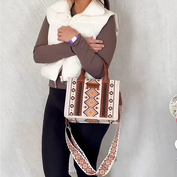 NEW Wrangler Mini Tote Brown Crossbody Purse Guitar Strap Western Aztec Handbag - Picture 8 of 9
